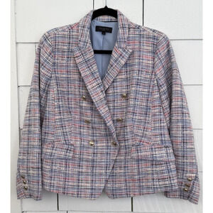 Talbots Women's 12P Plaid Pink Blue Tweed Blazer Clueless Academia Preppy Office